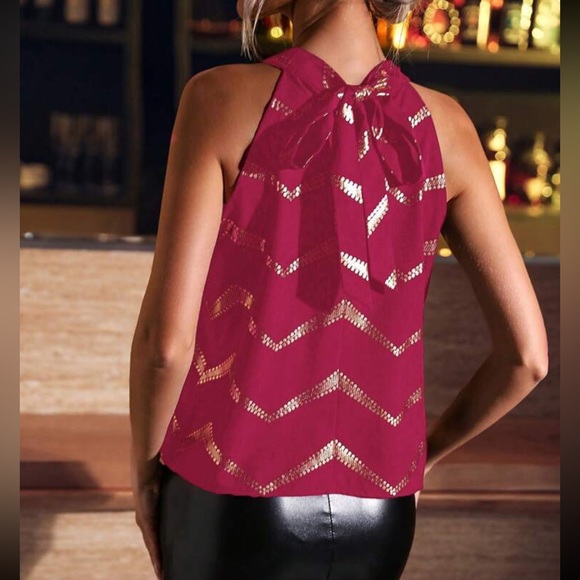 Boho gold chevron print tie back halter top - Picture 14 of 15